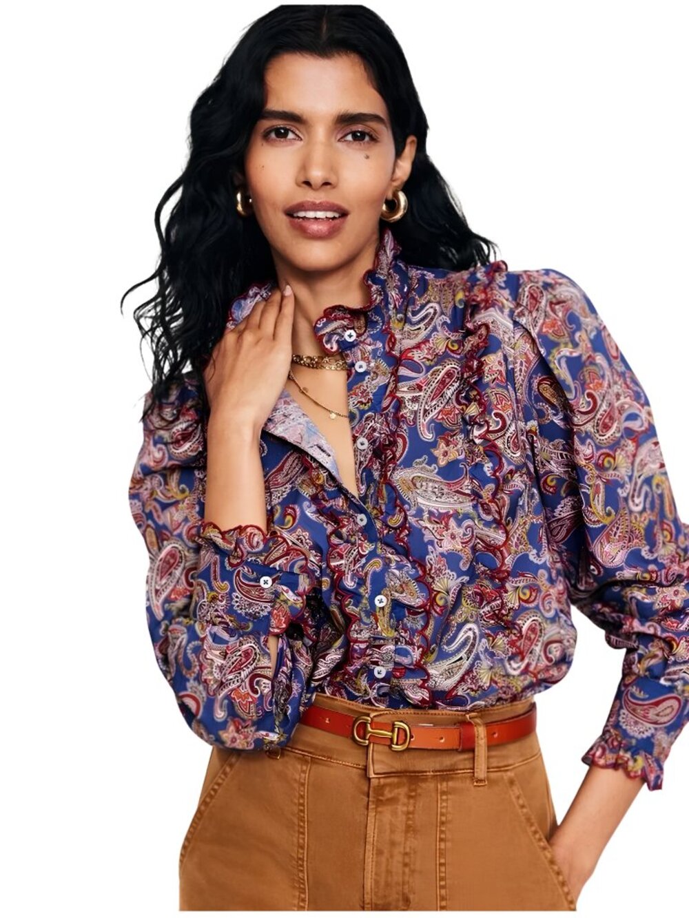 Boden Ruffle Scallop Detail Button Front Blouse Opulent Paisley X Large